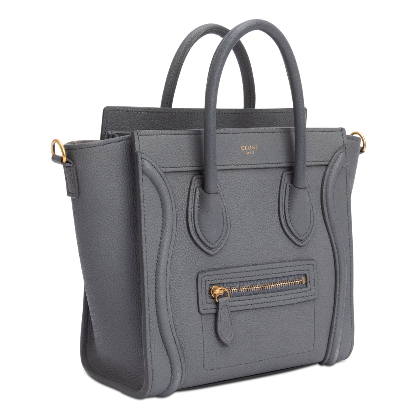 Celine 2022 Grey Calfskin Leather Nano Luggage Tote