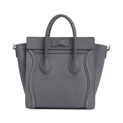 Celine 2022 Grey Calfskin Leather Nano Luggage Tote