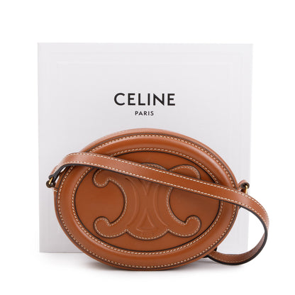 Celine 2022 Tan Smooth Calfskin Leather Mini Cuir Triomphe Oval Crossbody Bag