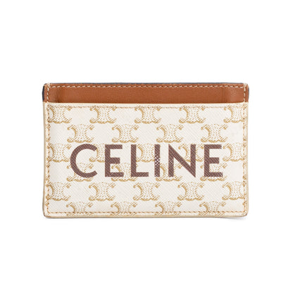 Celine 2022 White/Tan Triomphe Canvas Logo Card Holder