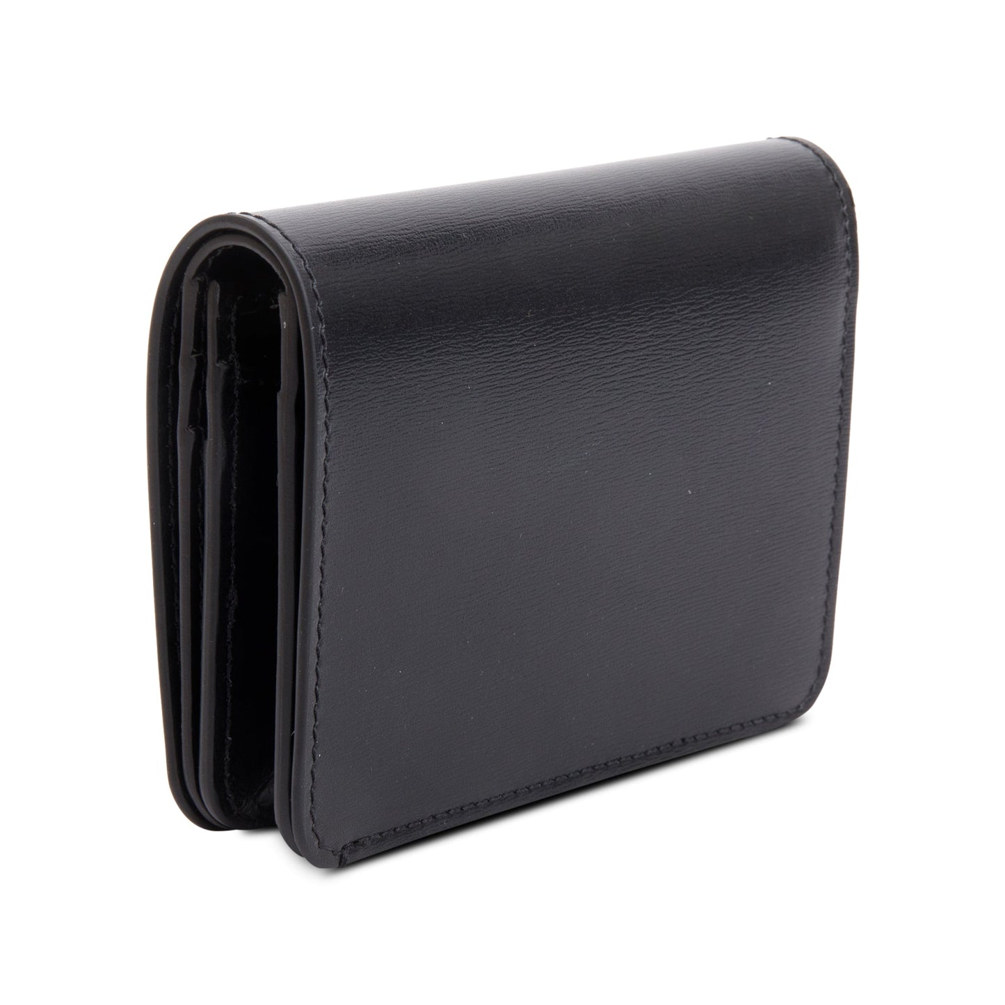 Celine 2023 Black Shiny Calfskin Leather Triomphe Compact Wallet