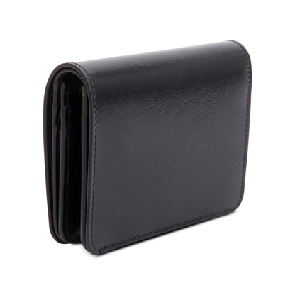 Celine 2023 Black Shiny Calfskin Leather Triomphe Compact Wallet