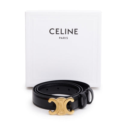 Celine 2023 Black Taurillon Leather Medium Triomphe 25 MM Belt, Size 80