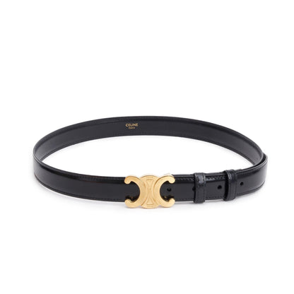 Celine 2023 Black Taurillon Leather Medium Triomphe 25 MM Belt, Size 80