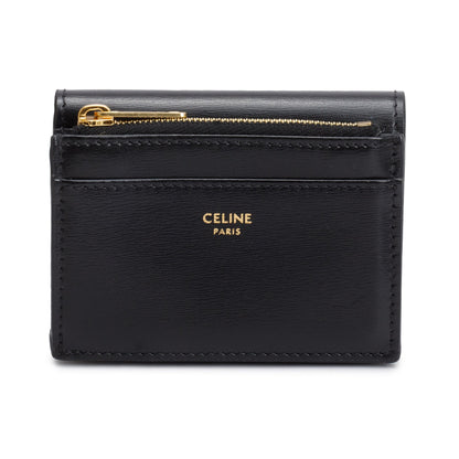 Celine 2024 Black Shiny Calfskin Leather Triomphe Compact Wallet