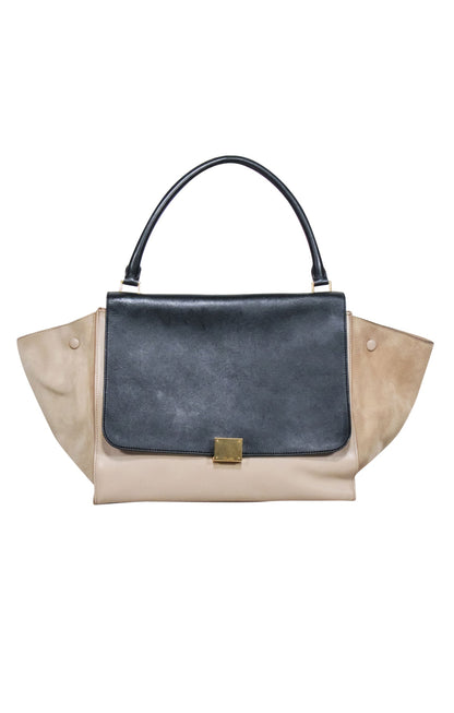 Luxury CELINE - Beige & Black Large Trapeze Tote Bag
