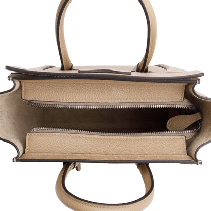 Celine Beige Drummed Calfskin Leather Nano Luggage Tote