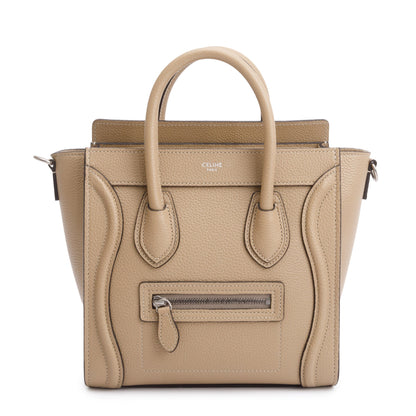 Celine Beige Drummed Calfskin Leather Nano Luggage Tote