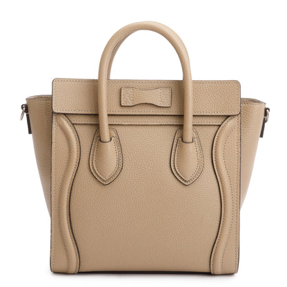Celine Beige Drummed Calfskin Leather Nano Luggage Tote