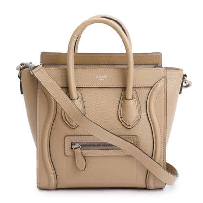 Celine Beige Drummed Calfskin Leather Nano Luggage Tote
