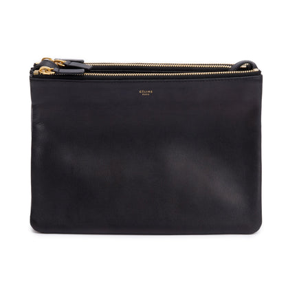 Celine Black Calfskin Leather Large Trio Crossbody Bag