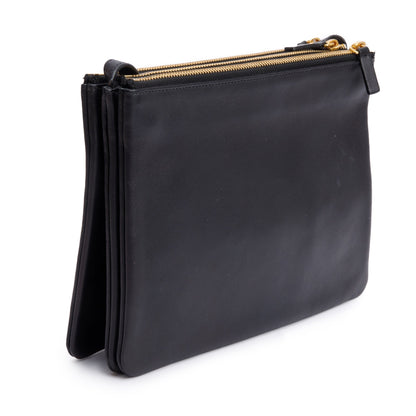 Celine Black Calfskin Leather Large Trio Crossbody Bag