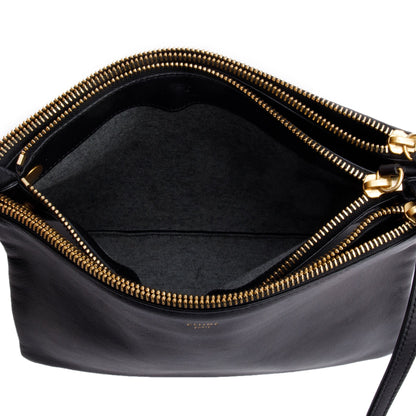 Celine Black Calfskin Leather Large Trio Crossbody Bag