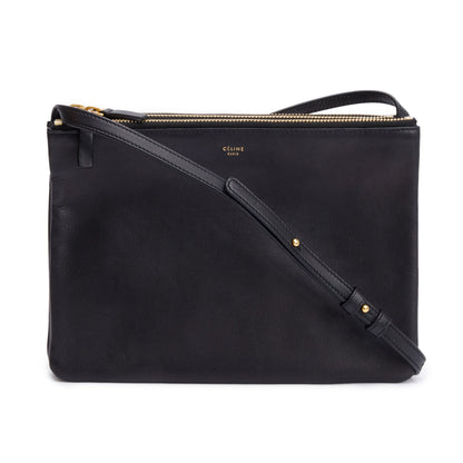 Celine Black Calfskin Leather Large Trio Crossbody Bag