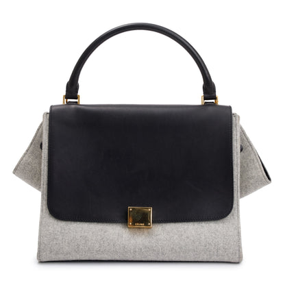 Celine Black Calfskin Leather and Grey Felt Medium Trapeze Bag