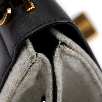 Celine Black Calfskin Leather and Grey Felt Medium Trapeze Bag