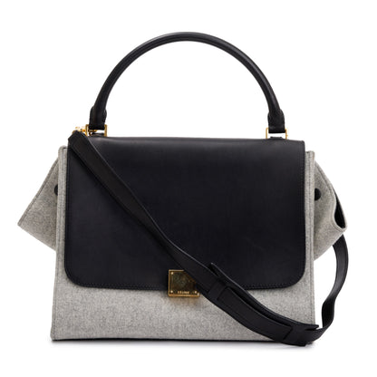 Celine Black Calfskin Leather and Grey Felt Medium Trapeze Bag