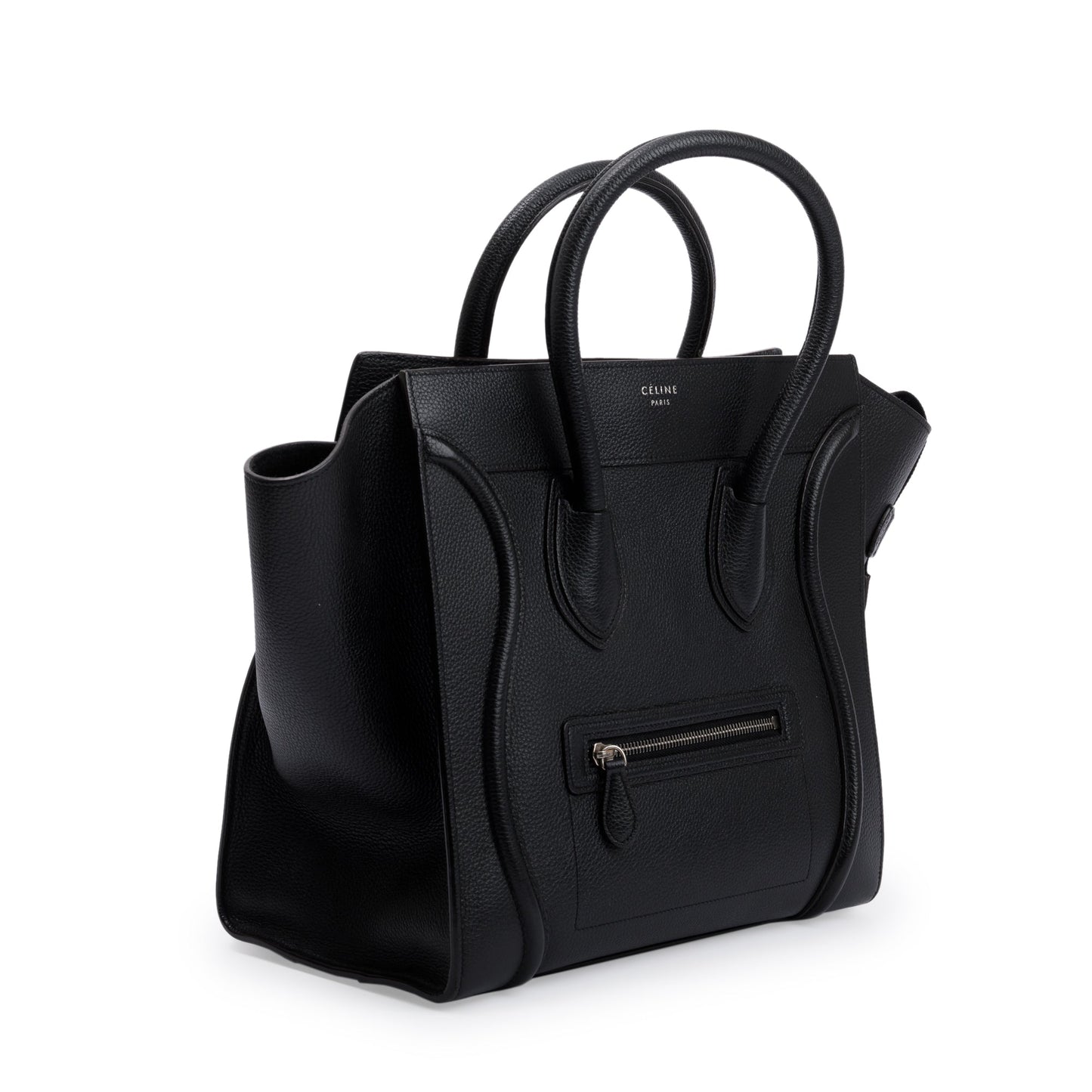 Celine Black Drummed Calfskin Leather Mini Luggage Tote