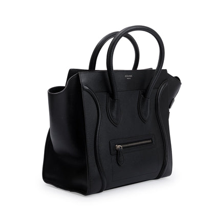 Celine Black Drummed Calfskin Leather Mini Luggage Tote