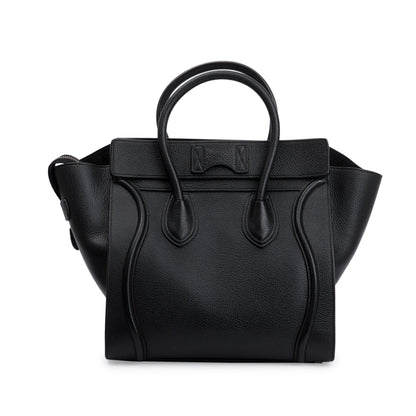 Celine Black Drummed Calfskin Leather Mini Luggage Tote