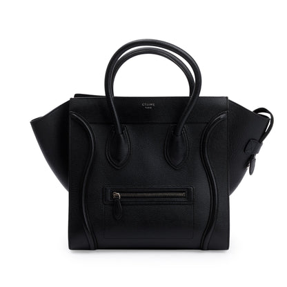 Celine Black Drummed Calfskin Leather Mini Luggage Tote