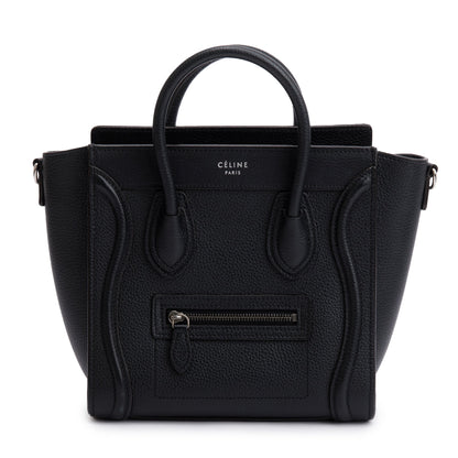 Celine Black Drummed Calfskin Leather Nano Luggage Tote