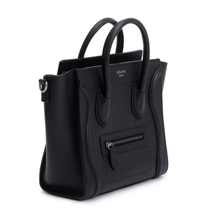 Celine Black Drummed Calfskin Leather Nano Luggage Tote