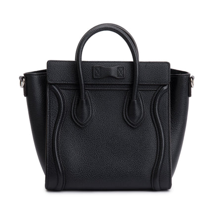 Celine Black Drummed Calfskin Leather Nano Luggage Tote