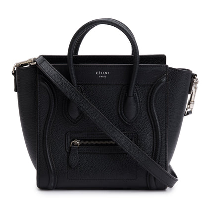 Celine Black Drummed Calfskin Leather Nano Luggage Tote