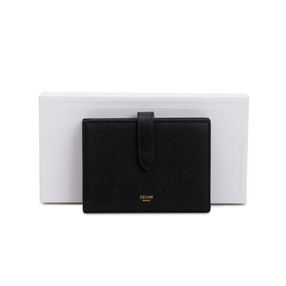 Celine Black Grained Calfskin Leather Medium Strap Wallet
