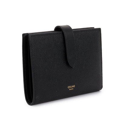 Celine Black Grained Calfskin Leather Medium Strap Wallet