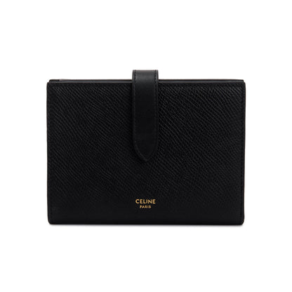 Celine Black Grained Calfskin Leather Medium Strap Wallet