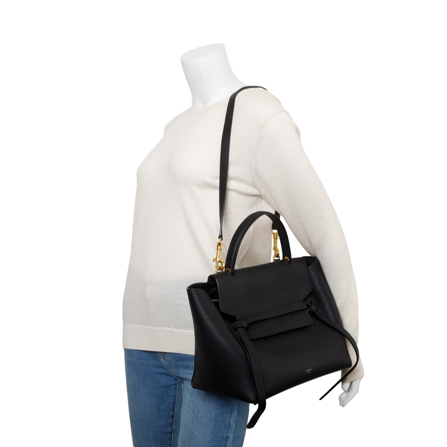 Celine Black Grained Calfskin Leather Mini Belt Bag