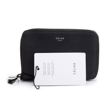 Celine Black Grained Calfskin Leather Zipped Compact Wallet