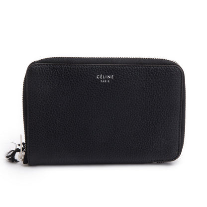 Celine Black Grained Calfskin Leather Zipped Compact Wallet