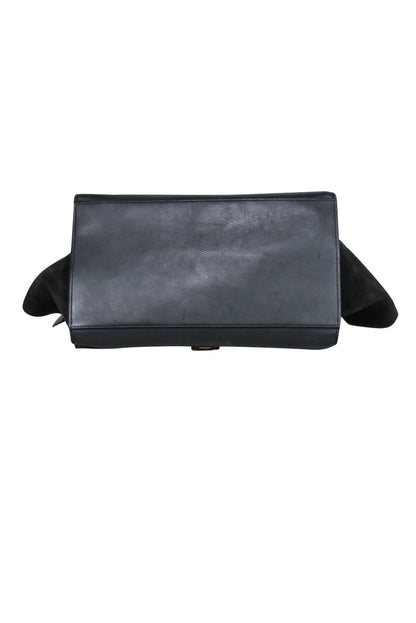 Luxury CELINE - Black Leather Reptile Embossed Fold-Over Handbag