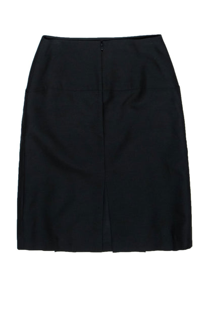 Luxury CELINE - Black Pleated Wool Blend A-Line Skirt Sz 6