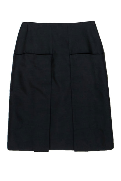 Luxury CELINE - Black Pleated Wool Blend A-Line Skirt Sz 6