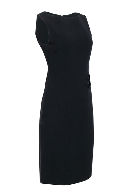 Luxury CELINE - Black Sleeveless Sheath Dress w/ Side Embellishment Detail Sz 6