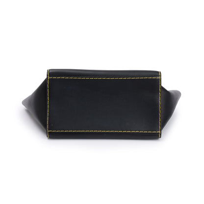 Celine Black Smooth Calfskin Leather Yellow Stitching Small Trapeze Bag