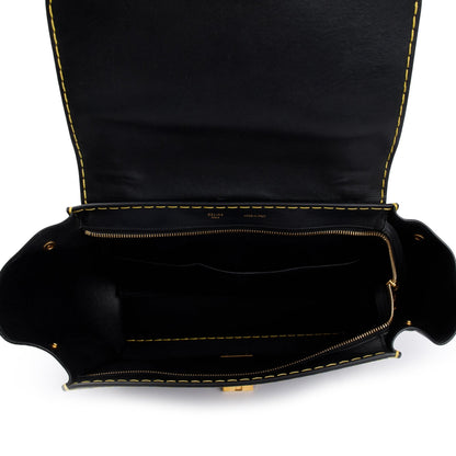Celine Black Smooth Calfskin Leather Yellow Stitching Small Trapeze Bag