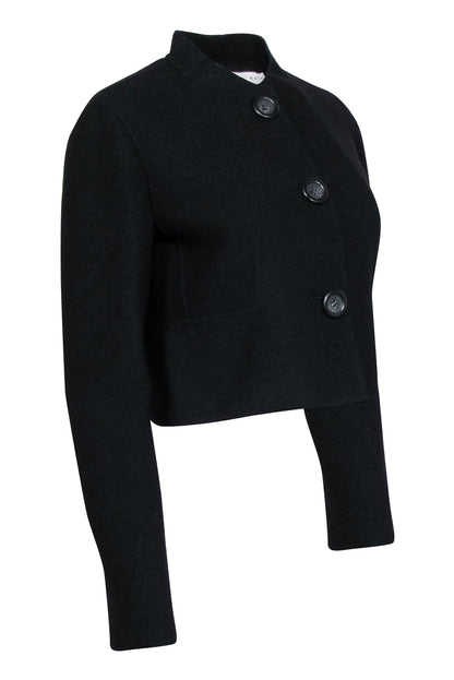 Luxury CELINE - Black Wool Blend Crop Jacket Sz 8