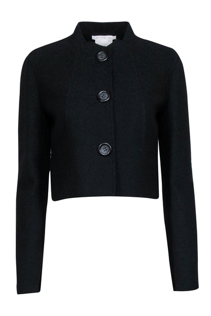 Luxury CELINE - Black Wool Blend Crop Jacket Sz 8