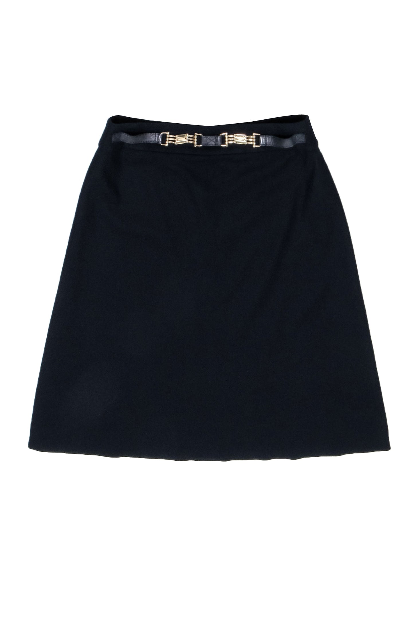 Luxury CELINE - Black Wool Blend Skirt w/ Gold-Tone Hardware Sz 4