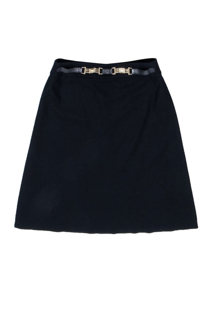 Luxury CELINE - Black Wool Blend Skirt w/ Gold-Tone Hardware Sz 4