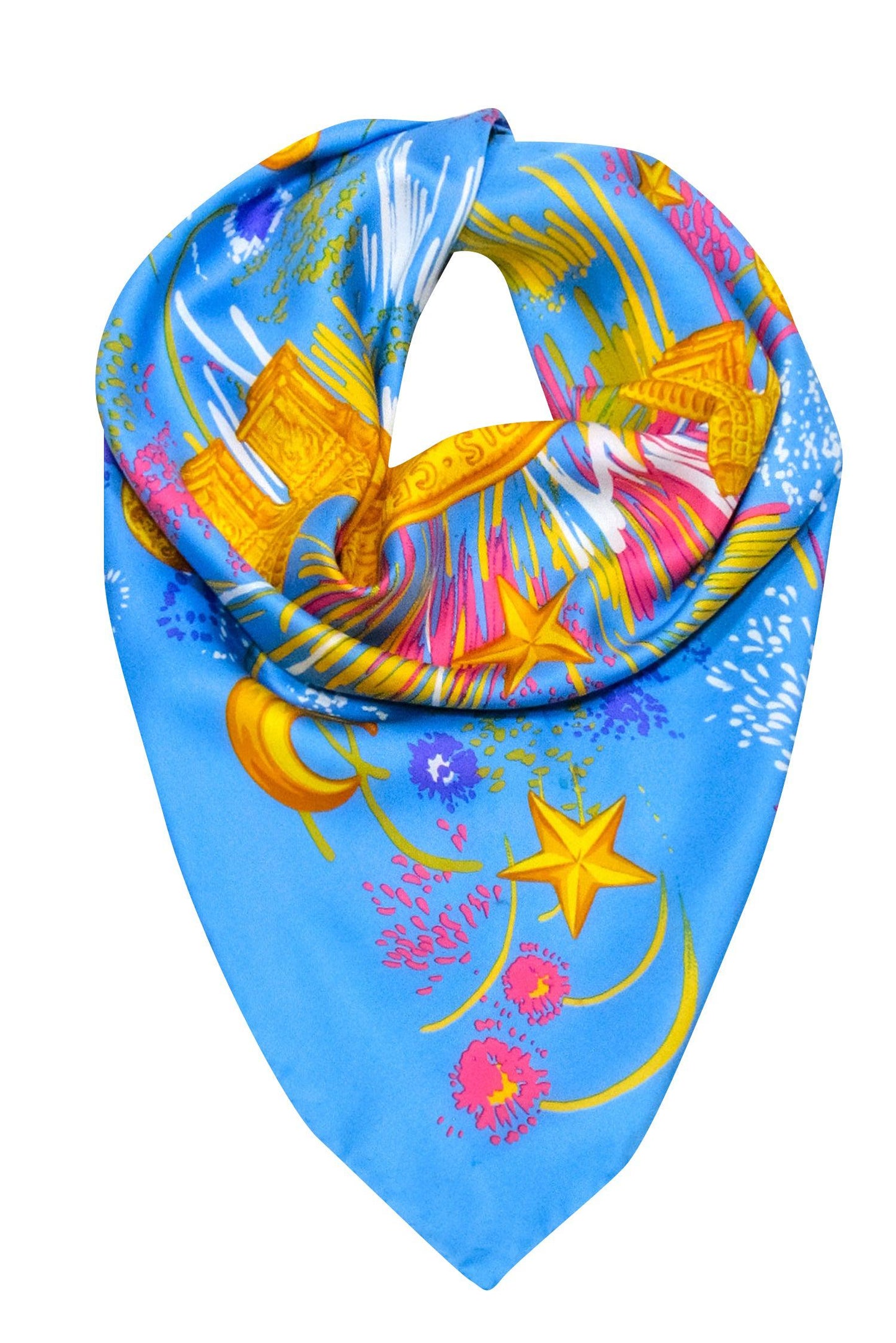 Luxury CELINE - Blue & Multi Color Print Scarf