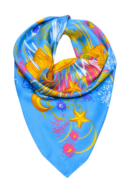 Luxury CELINE - Blue & Multi Color Print Scarf