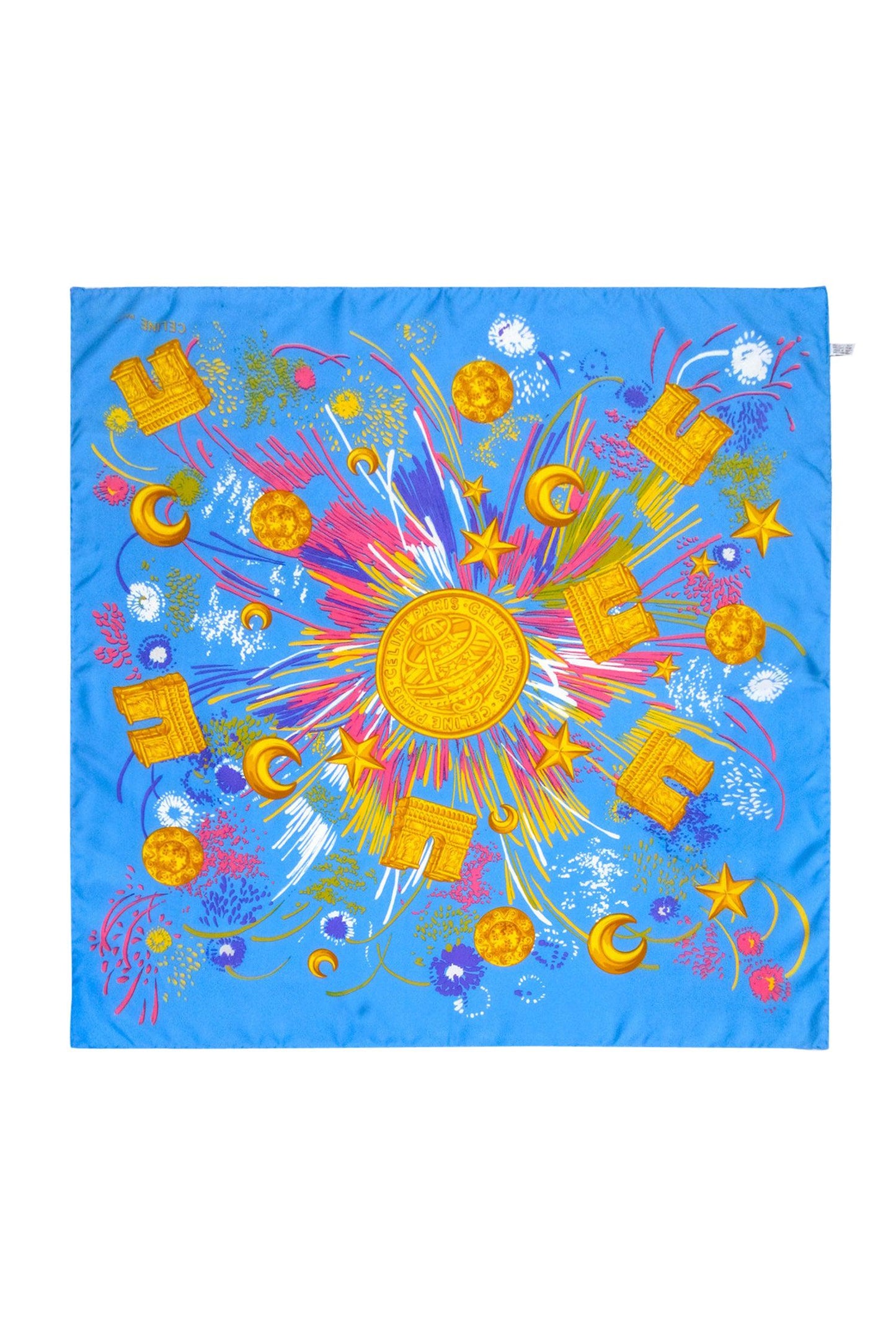 Luxury CELINE - Blue & Multi Color Print Scarf