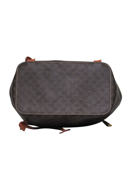 Luxury CELINE - Brown Pebbled Leather Printed Fold-Over "Borsa Donna" Backpack