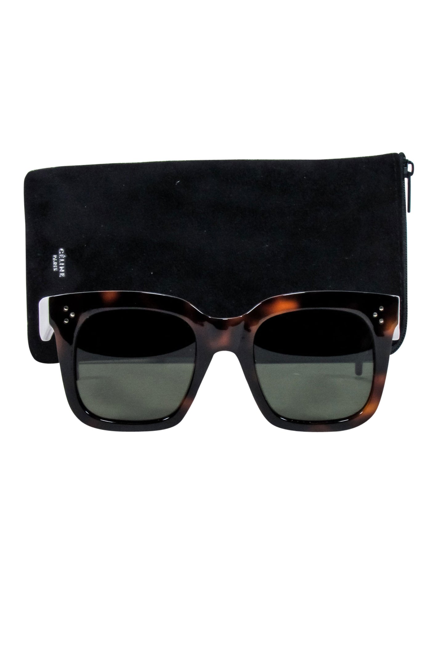 Luxury CELINE - Brown Tortoise Large Square Sunglasses w/ Three Dot Print